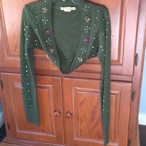 Green Vintage Sweater with multi colored Sequins